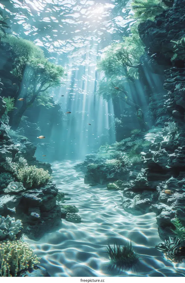 Sunbeams Illuminating Underwater Forest
