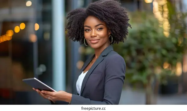 African American Business Woman Holding Tablet
