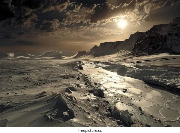 Frozen River in a Martian Canyon