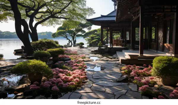 Courtyard with a view of the lake