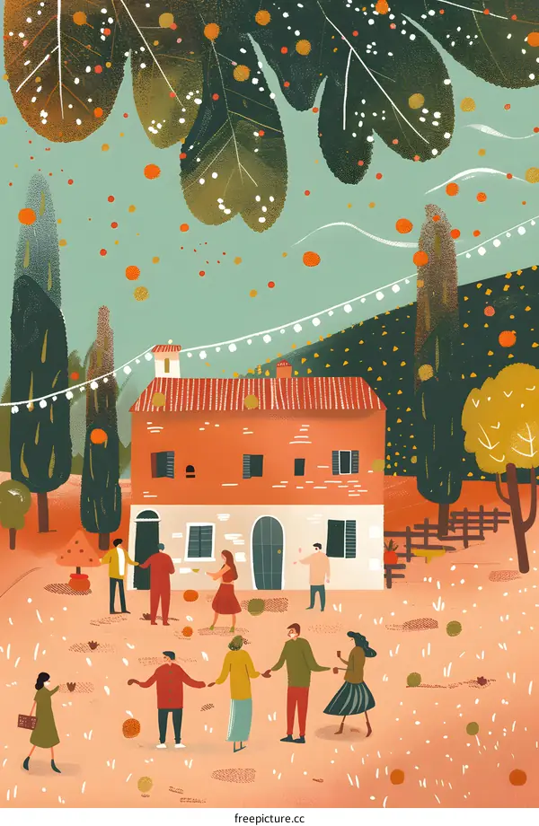 Group of People Gathering in Front of a House During Fall