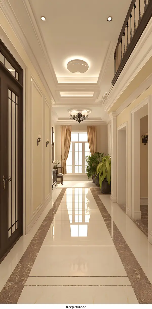 Modern Interior Design of a Luxury Hallway with Marble Floor