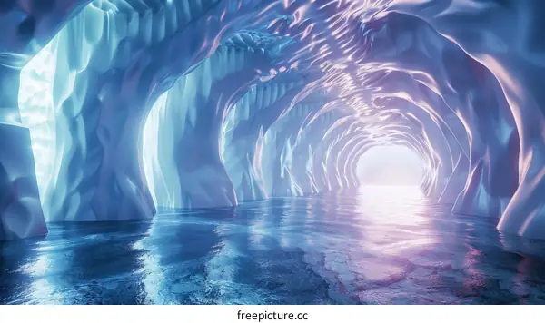 Vibrant Ice Cave Glowing with Colorful Lights