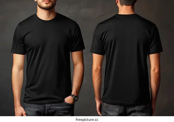 Blank Black T-Shirt Mockup with Two Men
