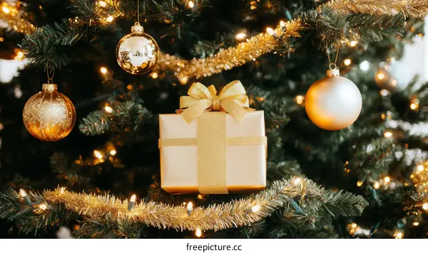 Christmas Tree with Ornaments and Gift