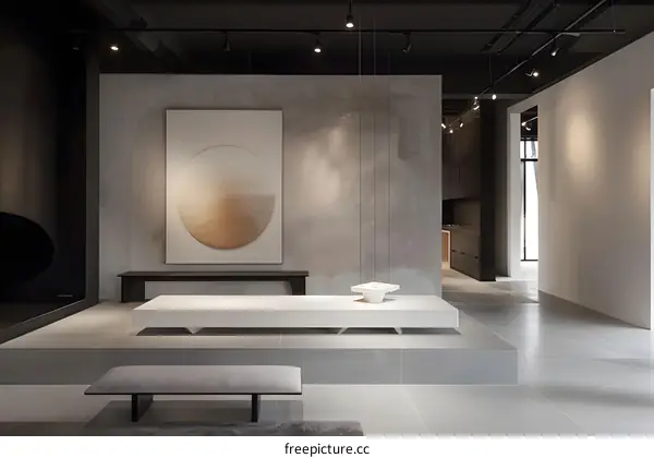 Modern Minimalist Interior Design with Concrete Walls and Abstract Art