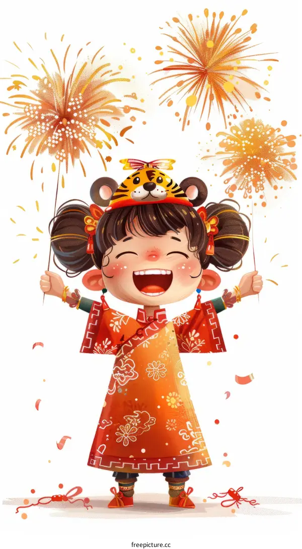 A little girl is celebrating Chinese New Year