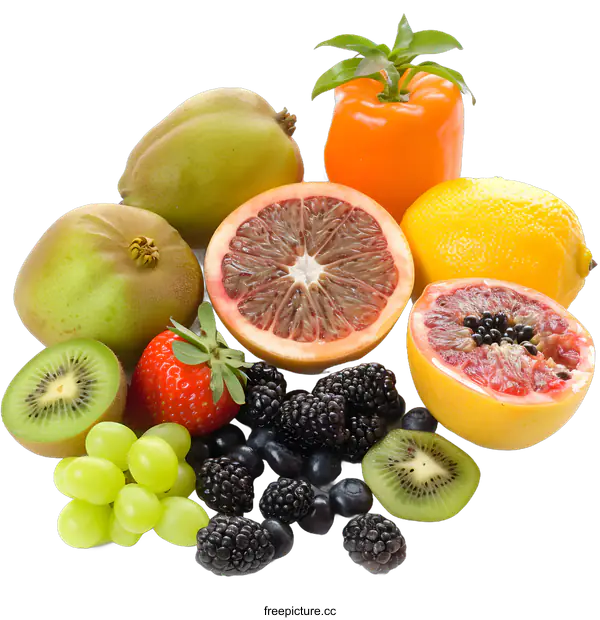 [Transparent Background PNG]Fresh Fruits and Berries on White Background