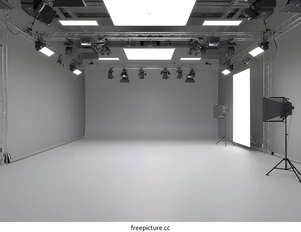 Empty Photo Studio with Lighting Equipment