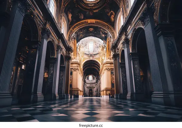 Interior of a Church with Gold Decorations and Columns