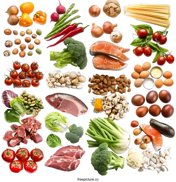 [Transparent Background PNG]Variety of Fresh Food Ingredients for Healthy Cooking and Eating