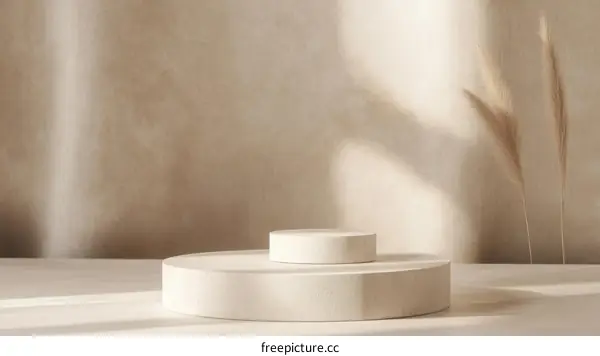 Beige Minimalist Display Stand with Pampas Grass