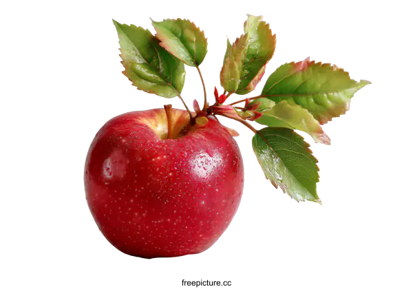 [Transparent Background PNG]Fresh Red Apple with Leaves Close-up
