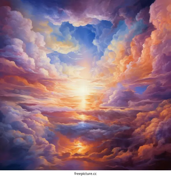 An ethereal dreamscape of swirling clouds and celestial light