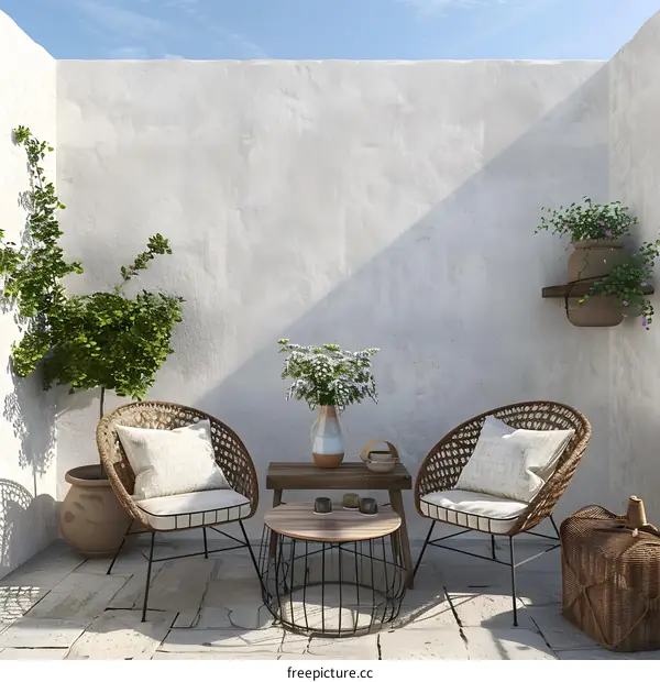 Minimalist Patio Design with White Wall