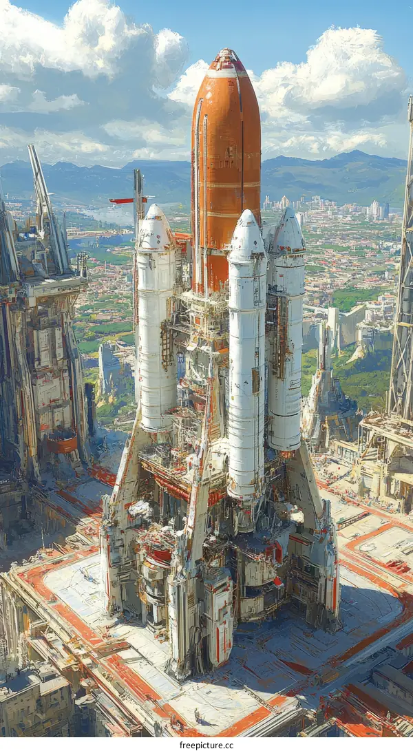 Futuristic Space Rocket Launch Facility Illustration