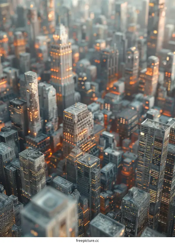 City Skyline with Towering Skyscrapers at Night