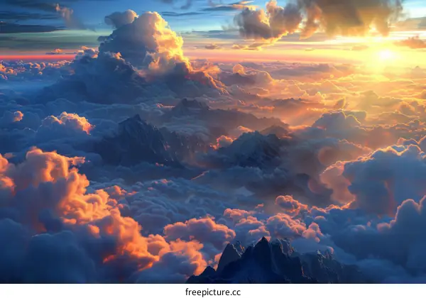 Sunset Over Mountain Range Above Clouds
