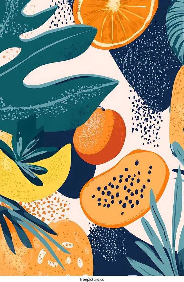 Abstract Tropical Fruits and Leaves Illustration