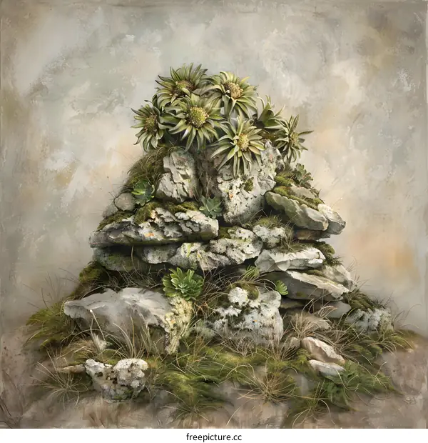 Green Plants Growing on a Pile of Rocks