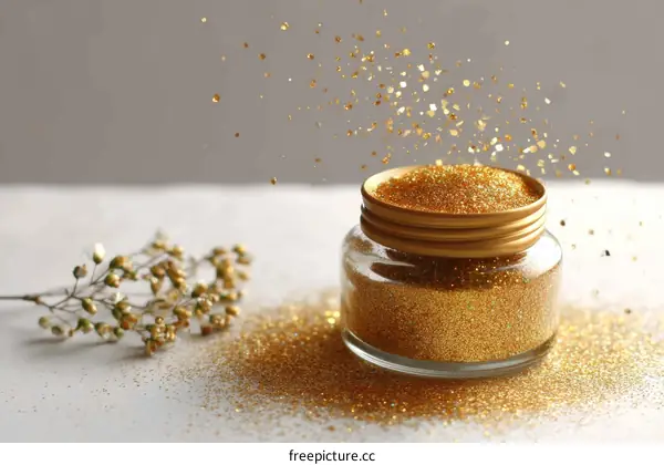 Golden Glitter Jar with Sparkling Particles
