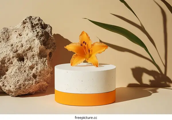 Elegant Orange and Cream Display Stand with Flower