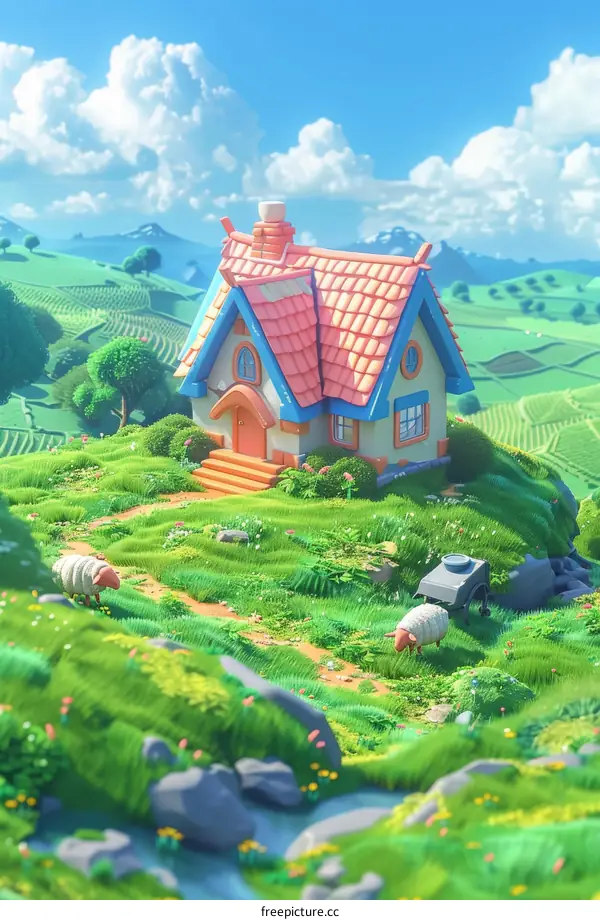Cartoon Cottage in the Countryside