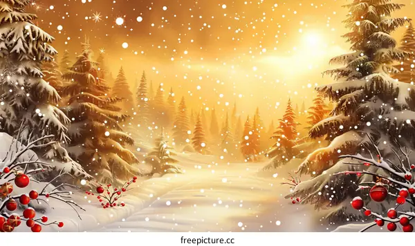 Christmas Snow Scene in Tranquil Forest