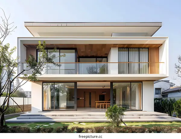 Modern Minimalist Two Story House with Balcony