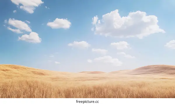 Golden Field Under a Blue Sky with Clouds