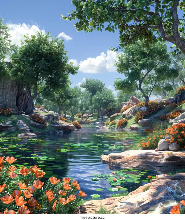 A Fantasy Landscape with a River, Rocks, and Trees