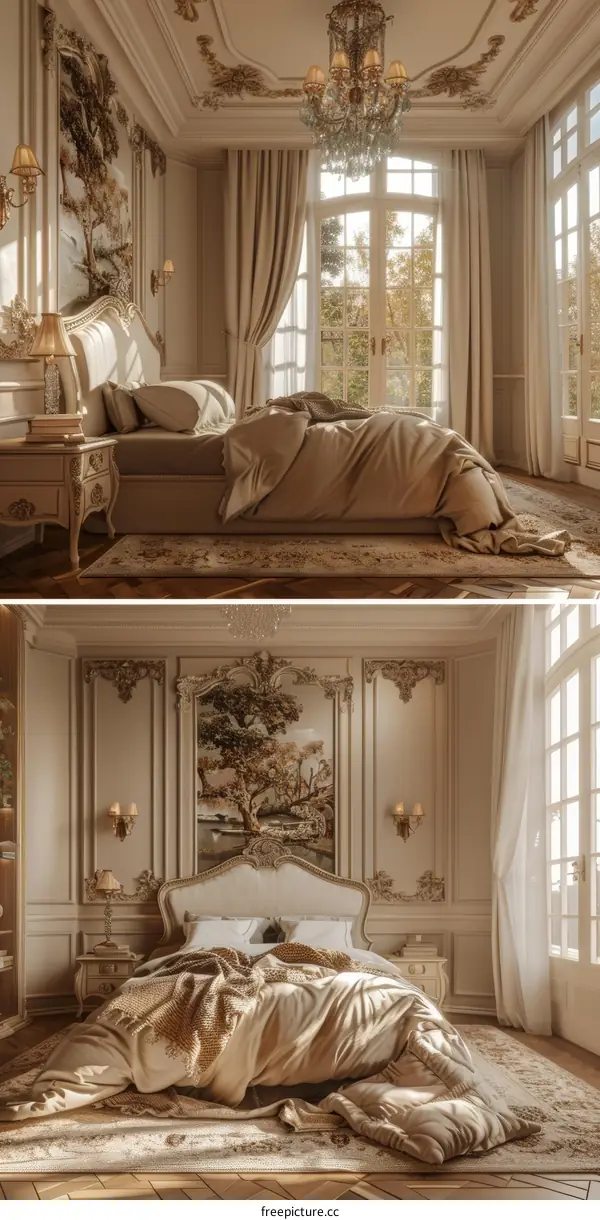 Elegant Beige Bedroom Interior Design Illustration