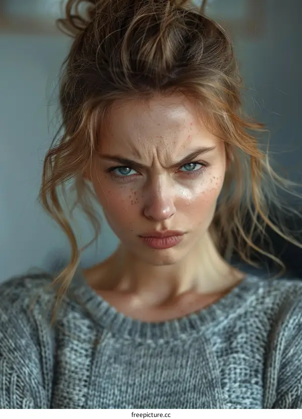 Closeup Portrait of a Woman with a Serious Expression