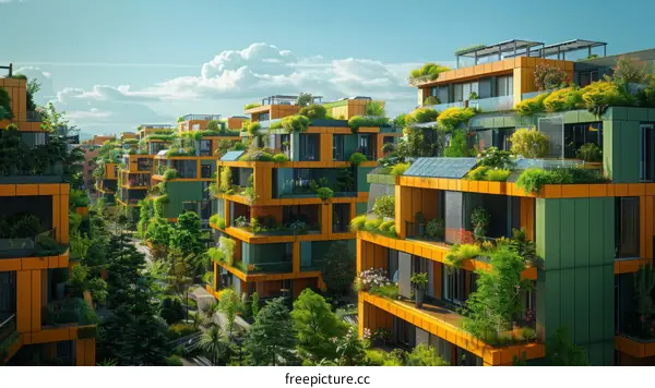Green and energy-efficient apartment buildings with rooftop gardens