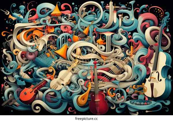 Colorful abstract musical instruments illustration