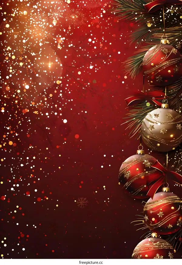 Red background with Christmas decorations