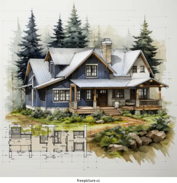 Two-Story Cabin House Plan