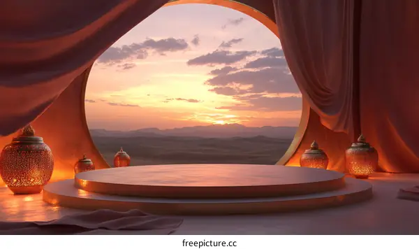 Desert Sunset Stage with Golden Lanterns