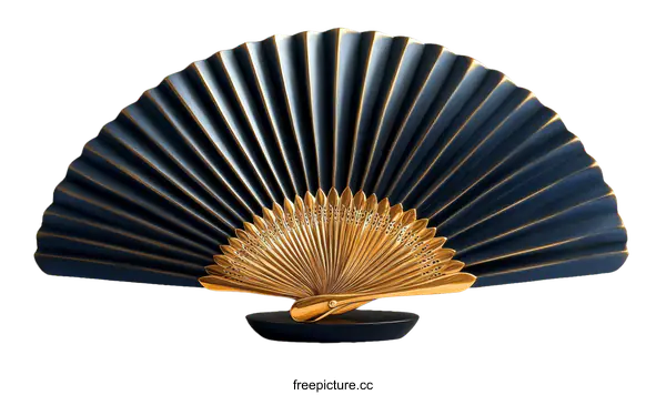 [Transparent Background PNG]Elegant Dark Blue and Gold Decorative Fan