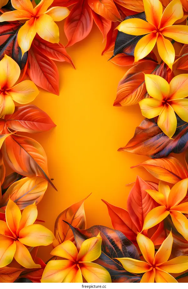 Autumn Floral Frame on Orange Background