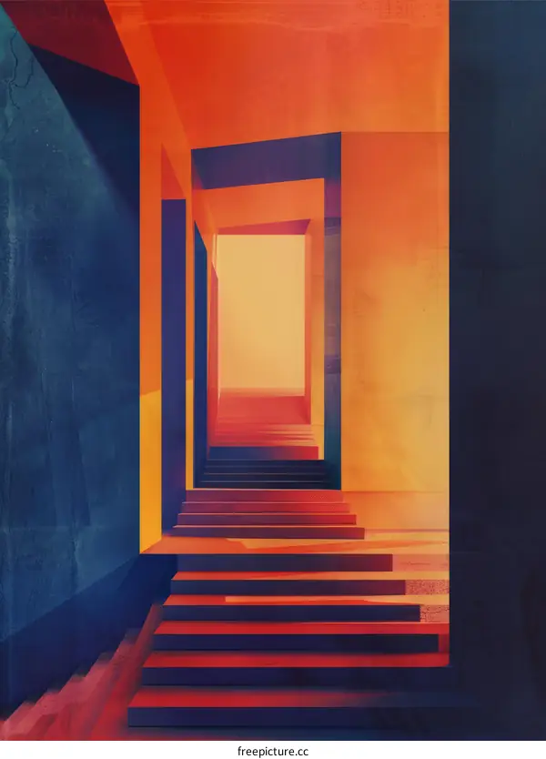 Interior of a modern building with multiple doorways and stairs