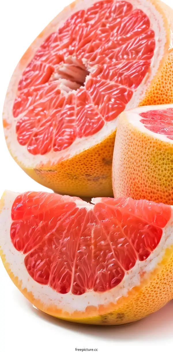 Freshly Cut Ripe Grapefruit Isolated On White Background