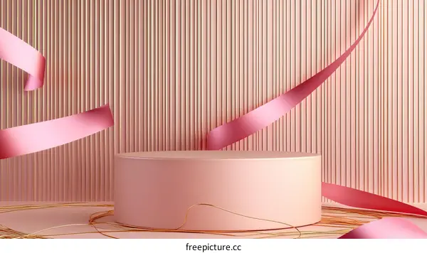 Pink Aesthetic Display Podium with Ribbons