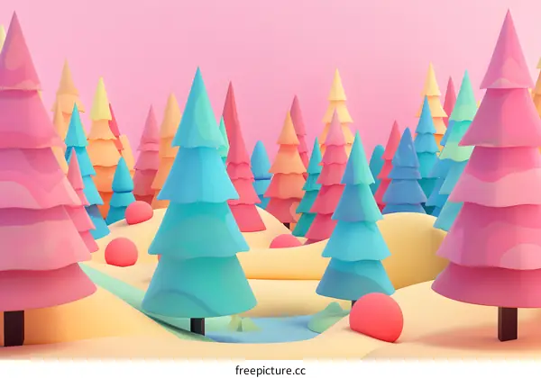 Colorful Cartoon Forest Illustration with Pastel Colors