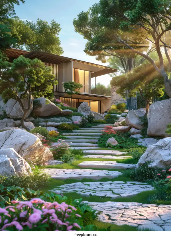 Japanese Landscape with Symbolic Structures