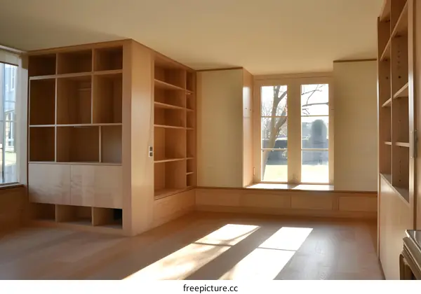 Modern Wood Bookcase in a Bright Room