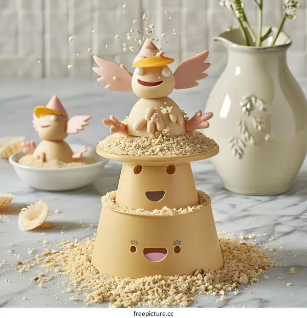 Cute Sandcastle Cake with Smiling Faces and a Fairy