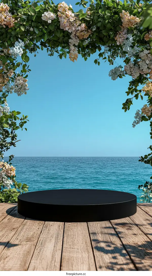 Floral Seaside Platform Scene Illustration