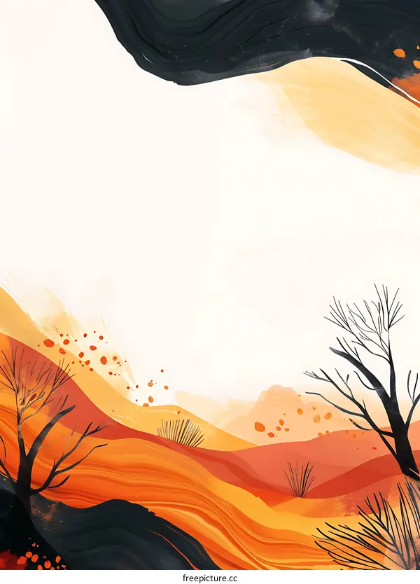 Abstract Autumn Landscape with Bare Trees and Orange Hills