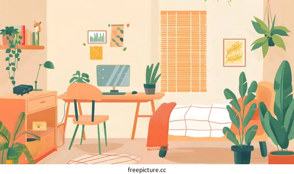 Cozy Home Office with Plants and a Desk